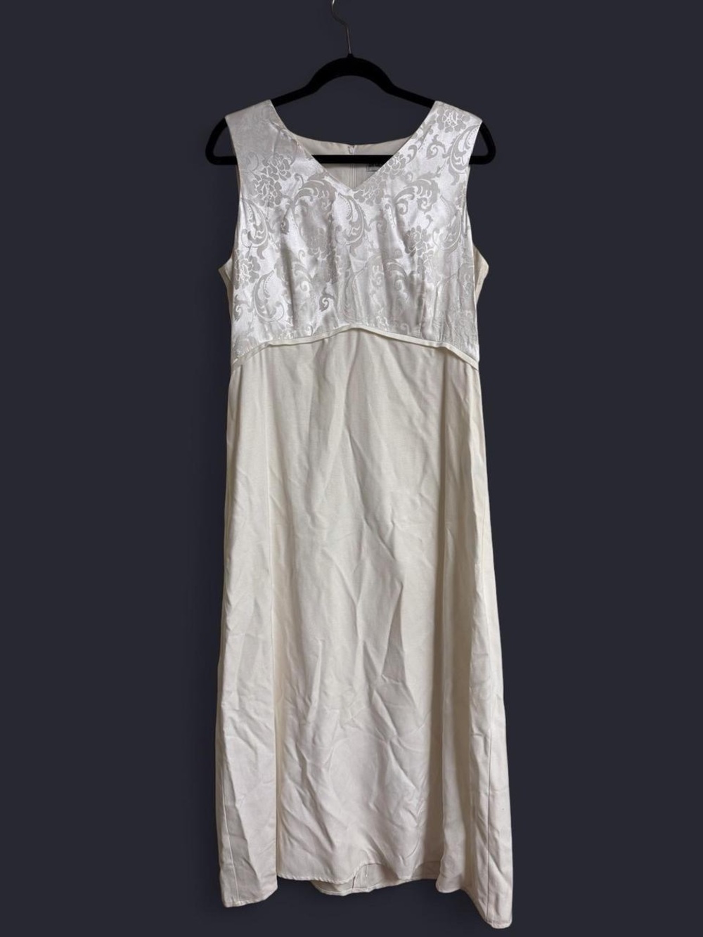 Vintage 90s Dressbarn Cream Brocade Maxi Dress Size 16